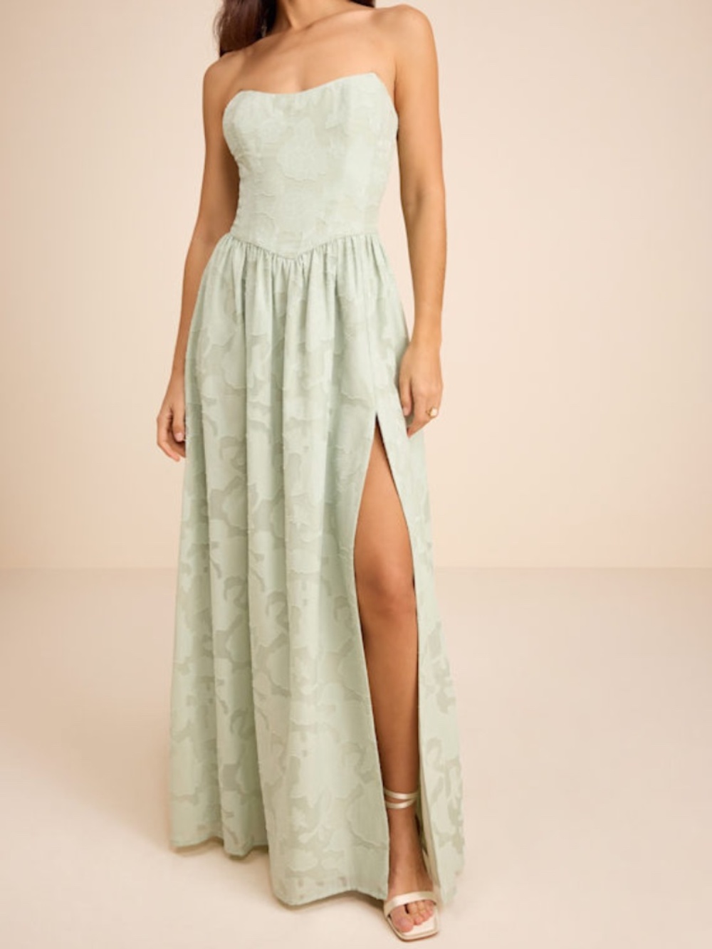 Lulus Kalila Sage Floral Burnout Strapless Maxi Dress Green - Size L